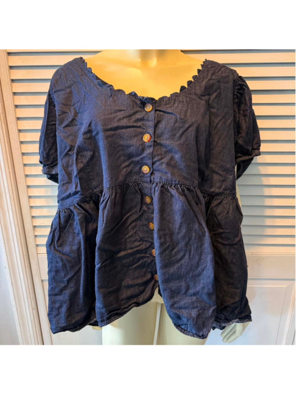 Kika Vargas Denim Blouse, Size 3X, Blue